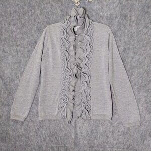 Garnet Hill Cardigan Xs Marino Wool Ruffle Victorian Cottagecore Preppy Feminine